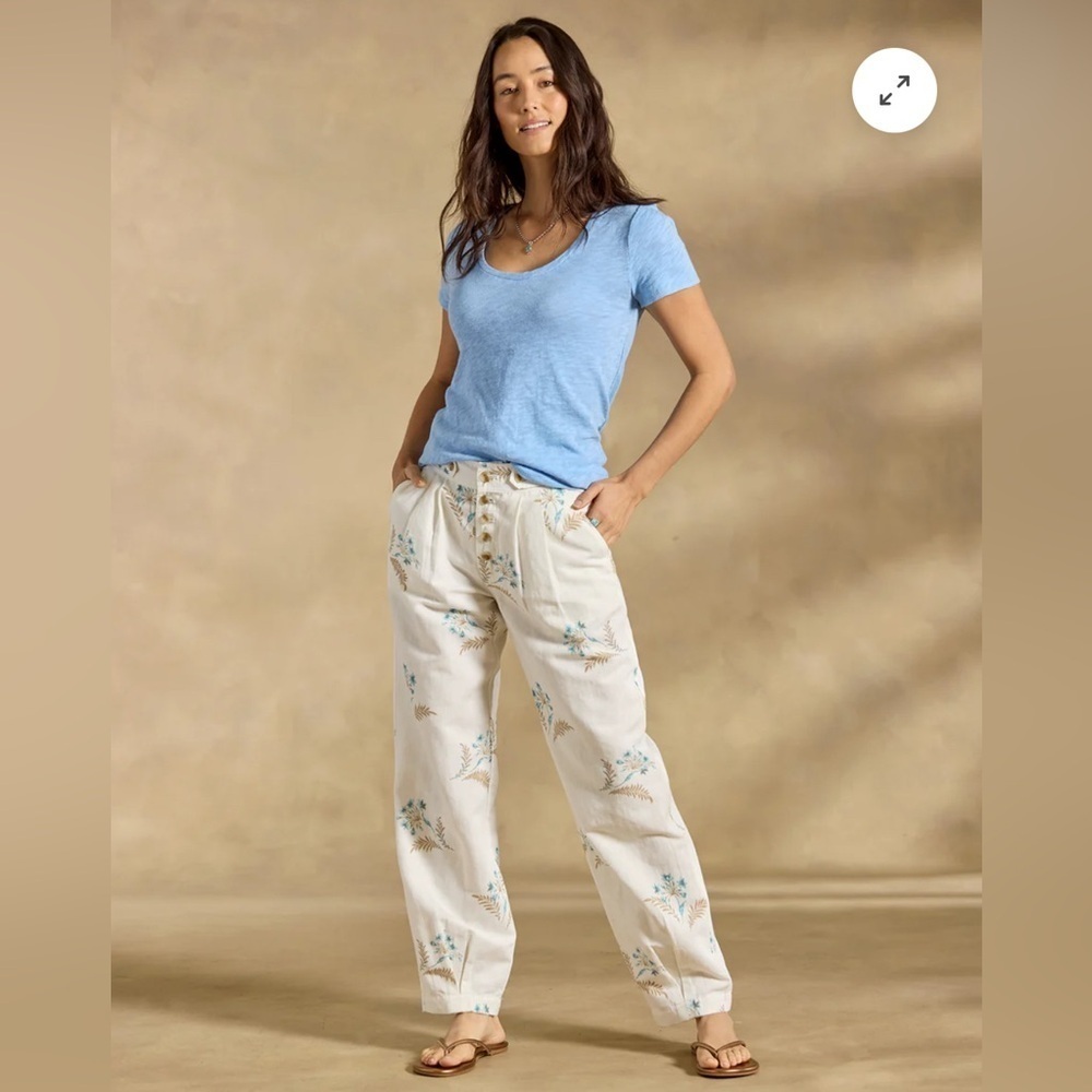 Sundance Women’s Breezy Benicia  Blue Floral Linen Blend Ankle Pleated Pants